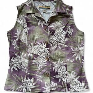Sunset Cove purple pineapple button up shirt Size S